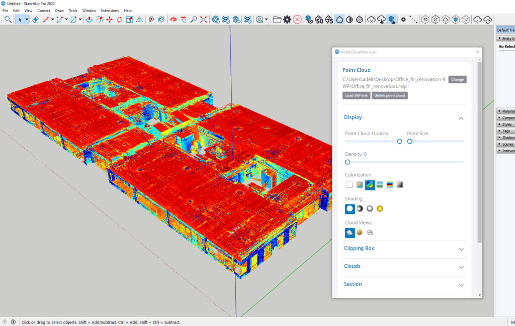 Point Cloud Data shown on a Model in SketchUp Studio