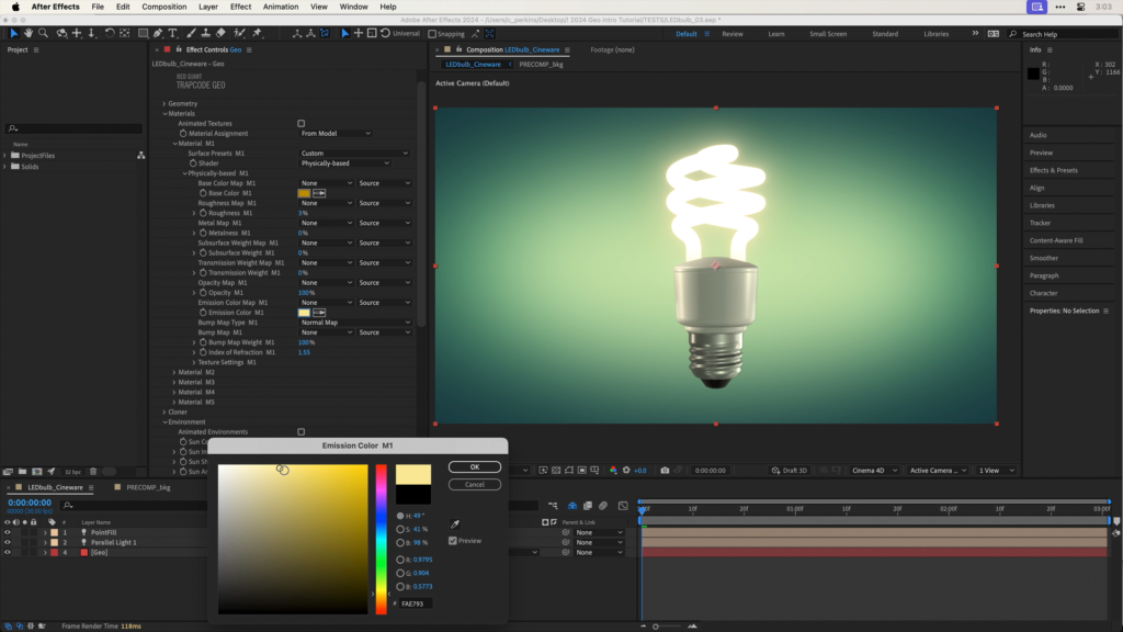 Red Giant's light tool in action on After Effects.